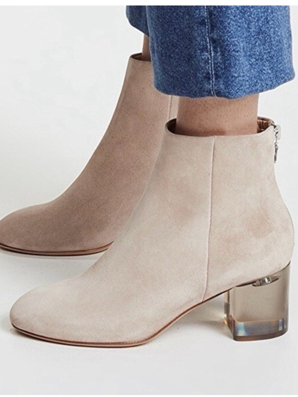 Rag & Bone Suede Ankle Boots in Light Beige with Clear Block Heel